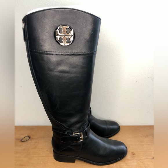 Tory Burch Adeline Black Riding Boots Size 6 Extended Calf - Picture 2 of 12